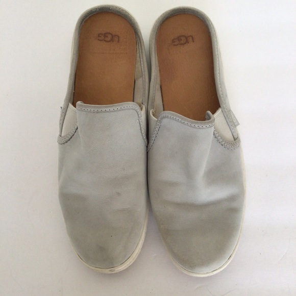 UGG GENE SLIP ON BACKLESS LEATHER MULE SNEAKERS FLATS WOMEN'S 10 LIGHT GREY - Picture 6 of 12